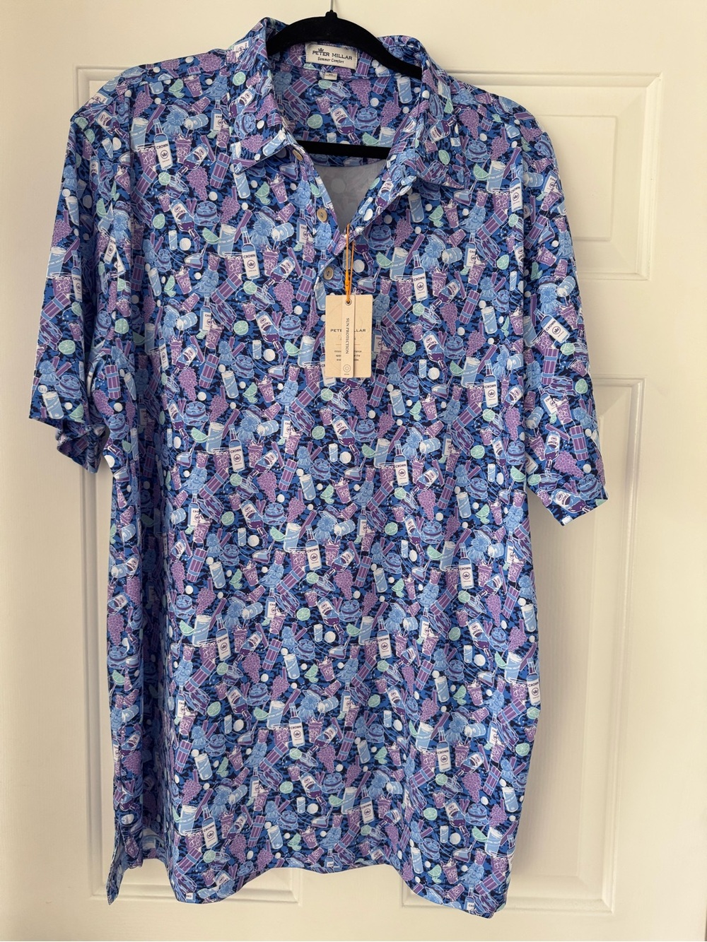 *NWT* Peter Millar Blue & Purple Printed Short-Sleeve Polo Shirt